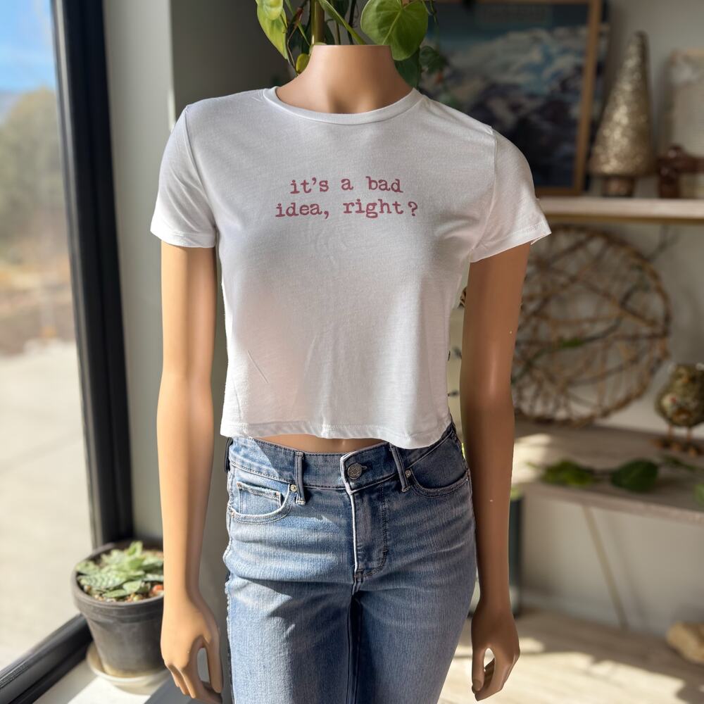 Olivia Rodrigo "Bad Idea Right?" Bella+Canvas White Baby Tee White Cropped GUTS